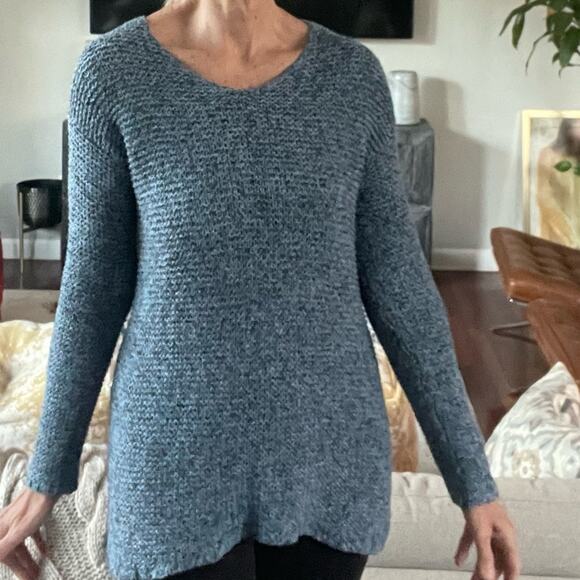 J. Jill Pure Jill Blue Open Knit Sweater Beachy Ocean Coastal Seaside Nautical - Picture 4 of 5